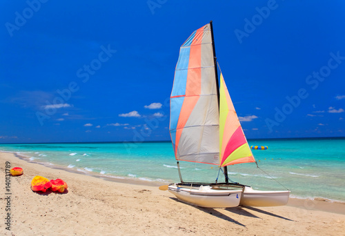 Kayaks and catamarans at the beautiful beach of Varadero in Cuba