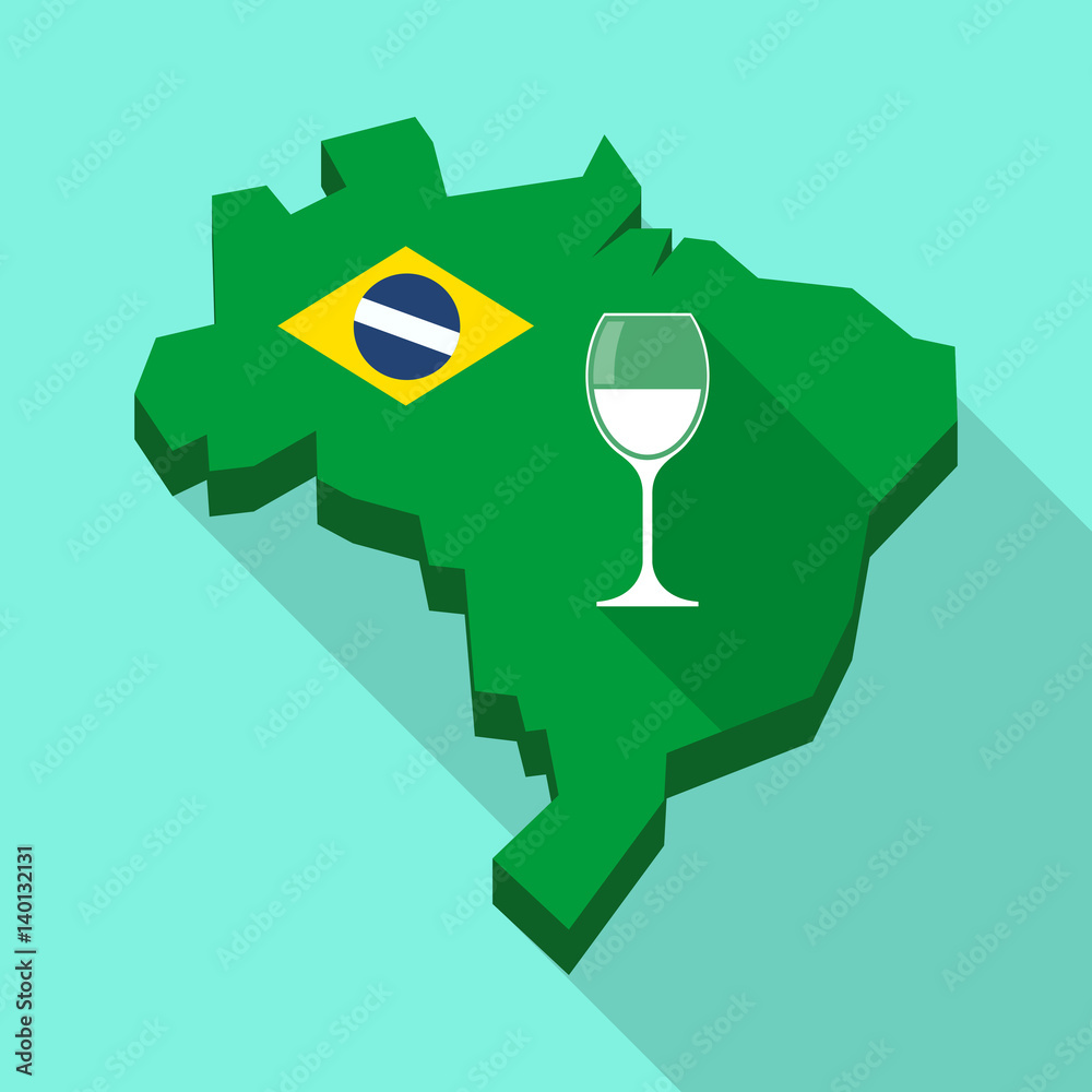 Long shadow map of Brazil with a cup of wine Long shadow map of Brazil with a cup of wine