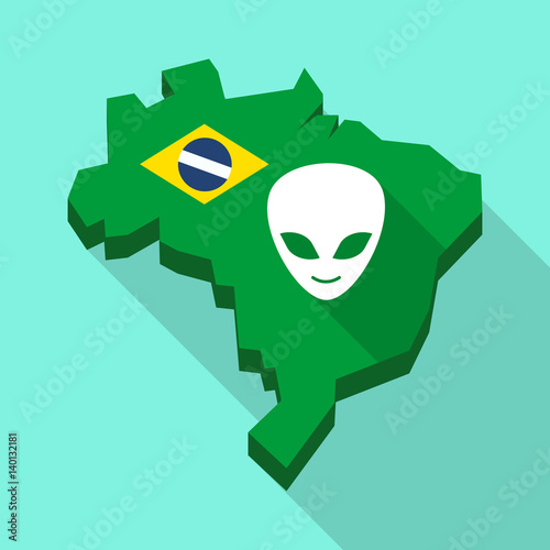 Long shadow map of Brazil with an alien face