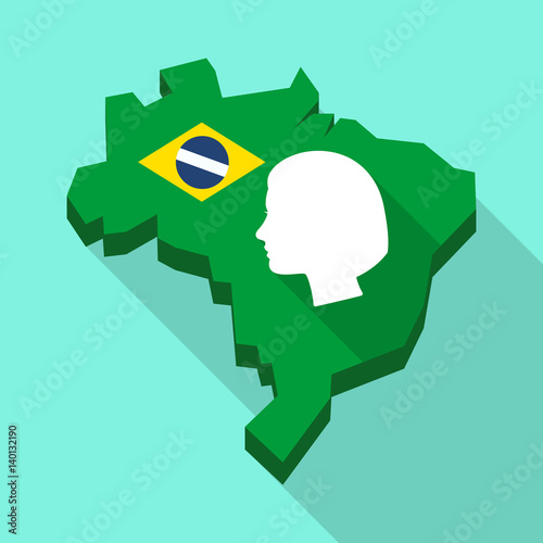 Long shadow map of Brazil with a female head