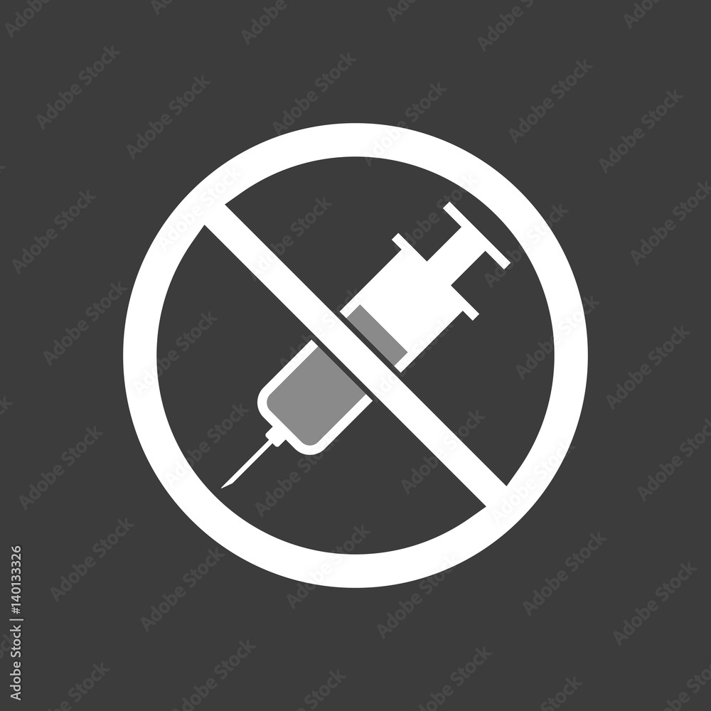 Isolated vector illustration of a syringe in a not allowed signal Isolated vector illustration of a syringe in a not allowed signal