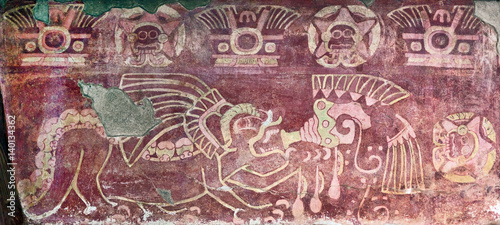 The ancient image of the red jaguar on the ruins of Teotihuacan - Mexico