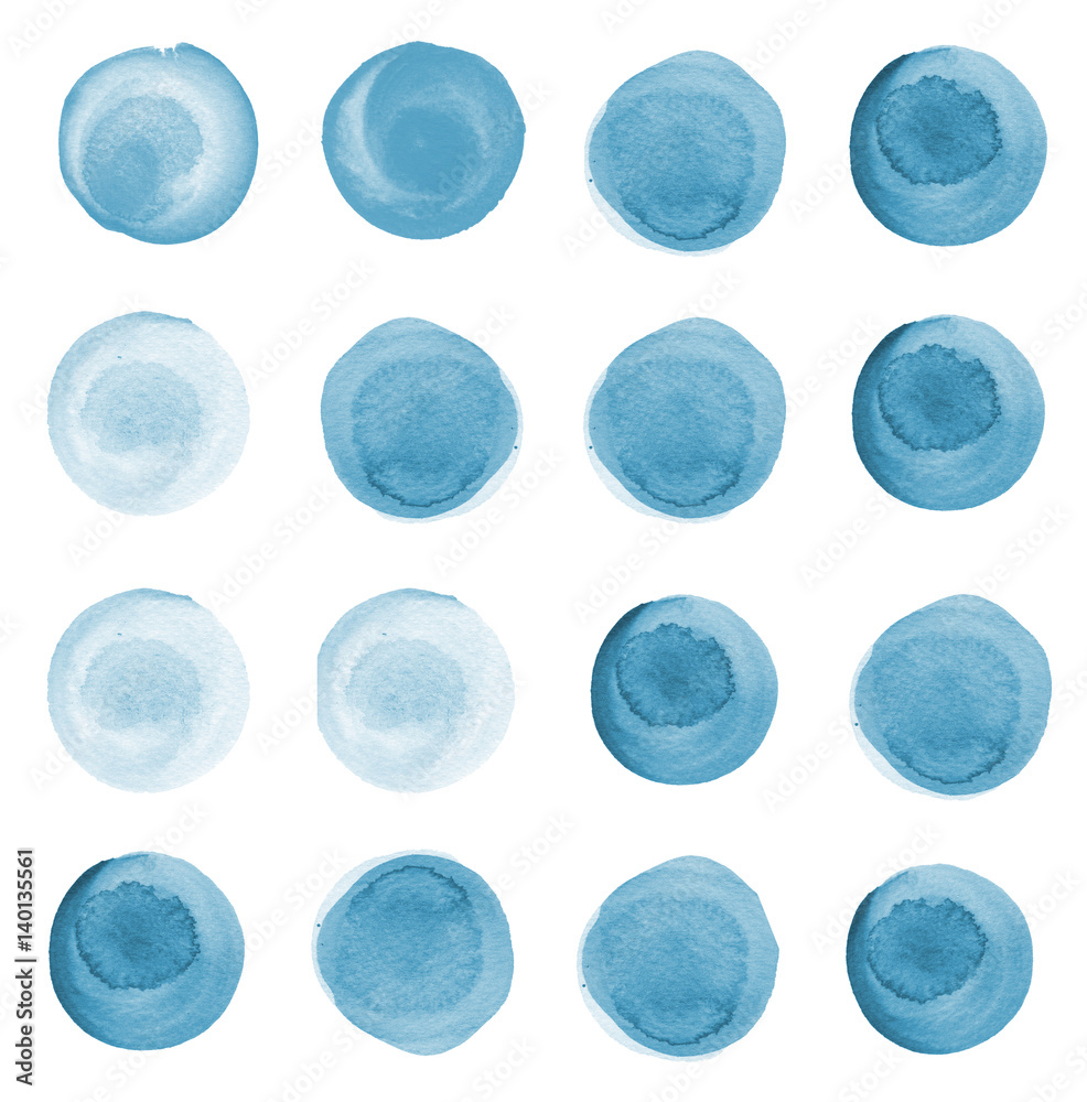 Set of watercolor cobalt blue, ultramarine circles Set of watercolor cobalt blue, ultramarine circles