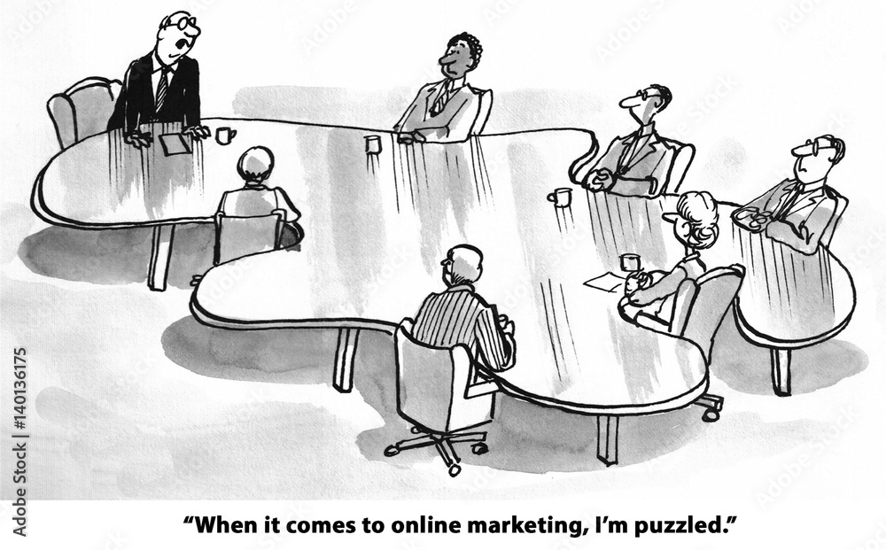 Business cartoon about being puzzled about online marketing. Stock  Illustration | Adobe Stock