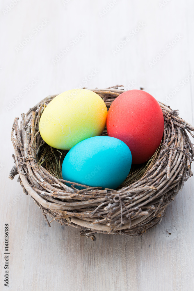 Easter eggs in the nest. Spring discount card. Easter eggs in the nest. Spring discount card.