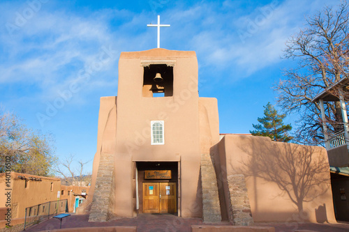 San Miguel Mission at sunset, Santa Fe, New Mexico photo
