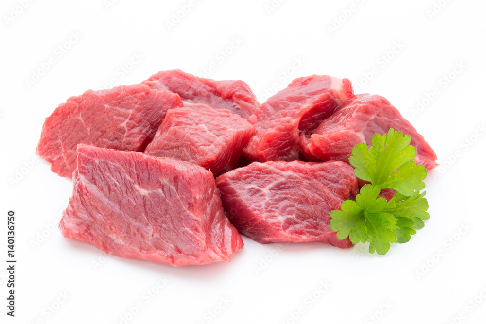 fresh meat on slice on the white background. fresh meat on slice on the white background.