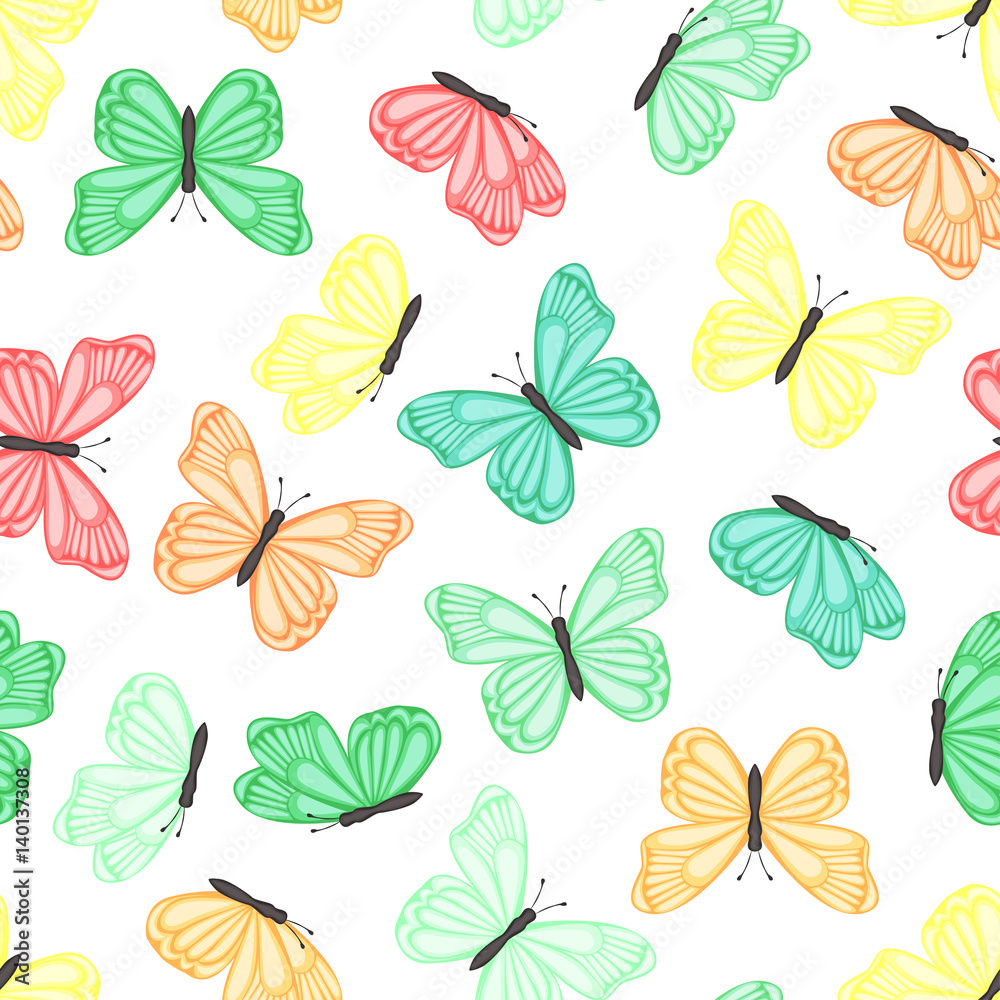 Seamless background of colored butterflies. Pattern.