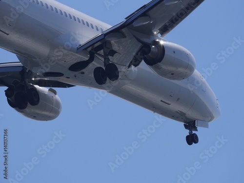 Closeup of airplane landing