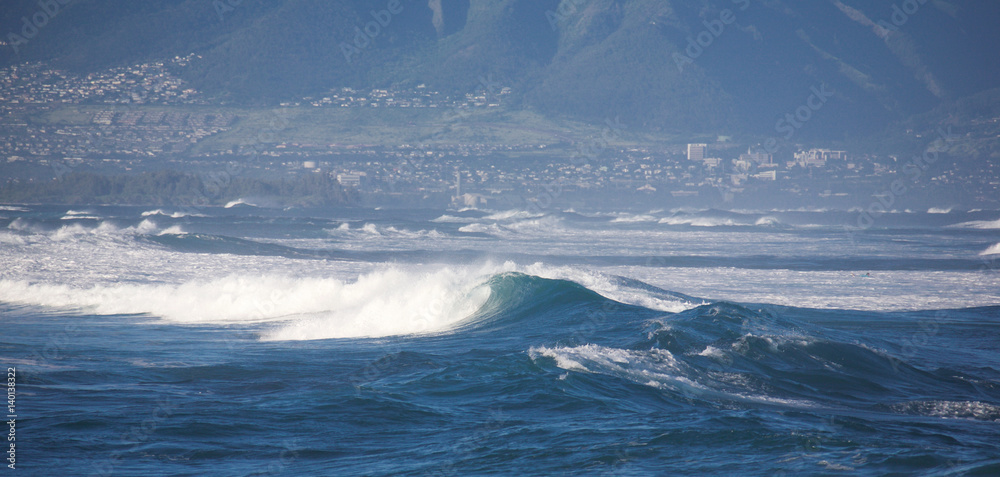 Large waves from winter swells off the coast of Maui, Hawaii