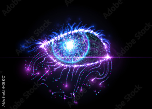Abstract eye from light particles. Vector illustration.