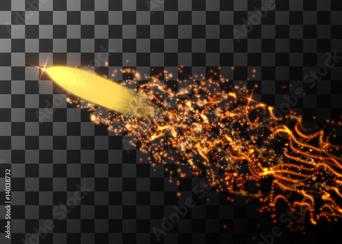 Flying bullet from light particles. Vector illustration.