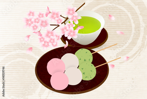 桜　団子　お茶　背景