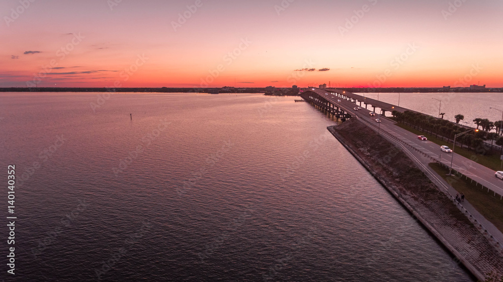 Aerial sunset on the Melbourne Causeway