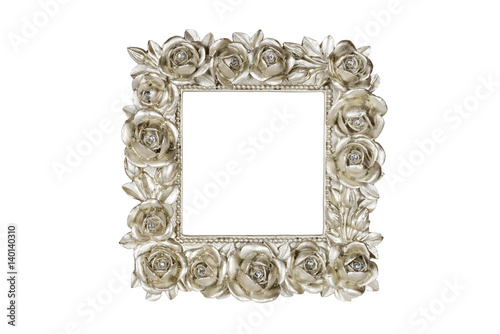 Champagne picture frame with rose decor, clipping path included.