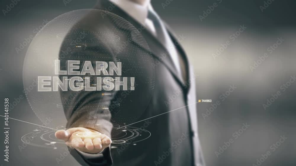 Learn English Hologram Concept Businessman Holding in Hand