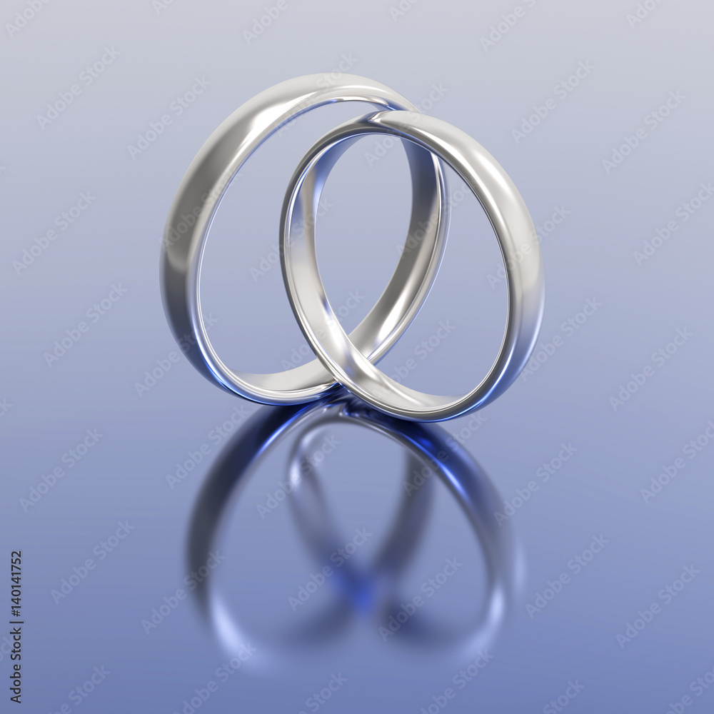 3D illustration gold silver wedding rings