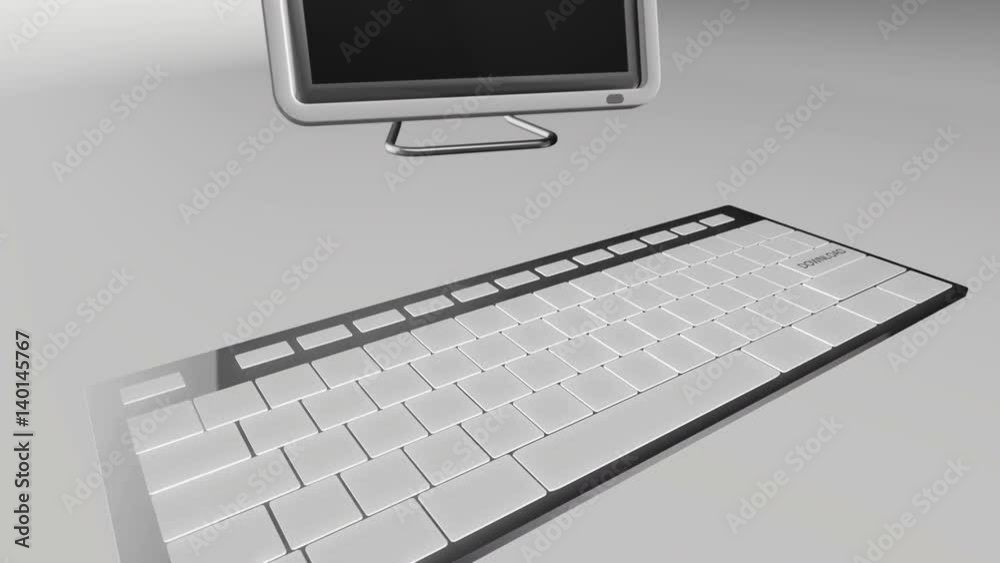 Seamless looping 3D animation of a computer keyboard with a download key pressed red and chrome version Seamless looping 3D animation of a computer keyboard with a download key pressed red and chrome version