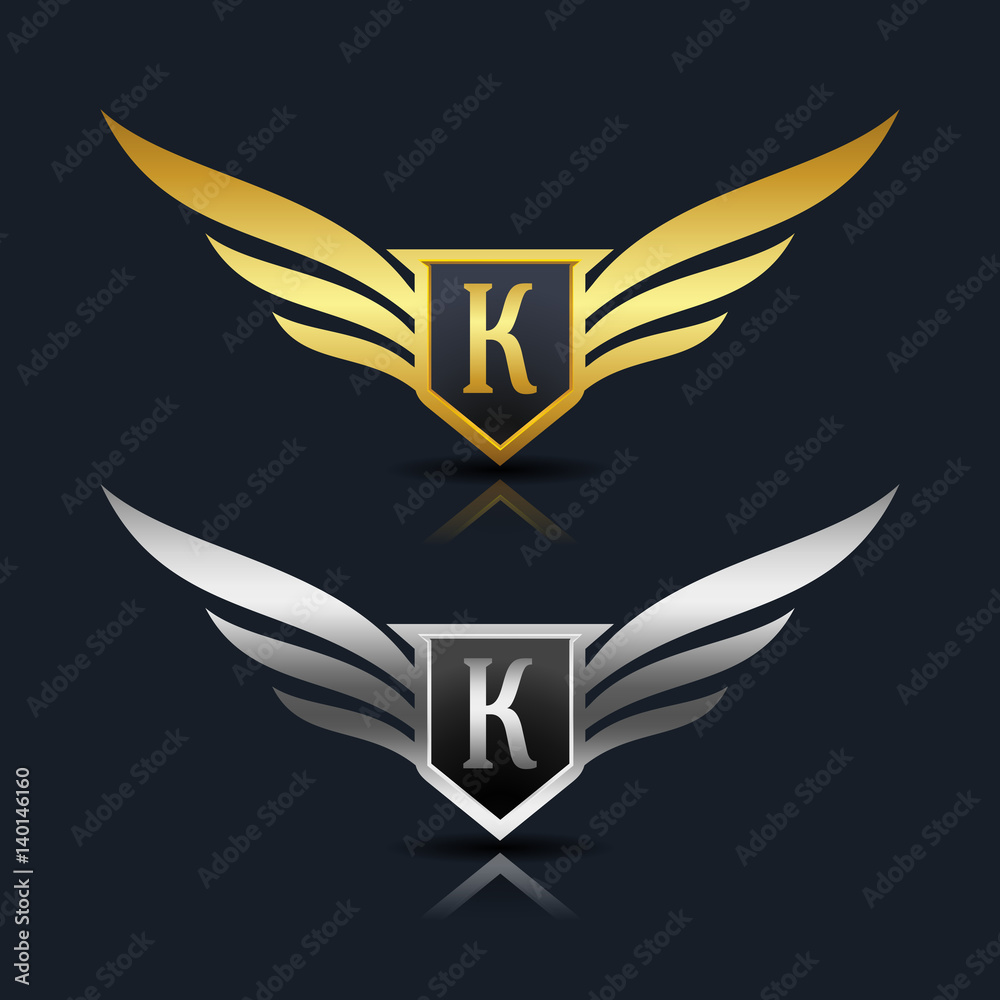 Wings Shield Letter K Logo Template Wings Shield Letter K Logo Template