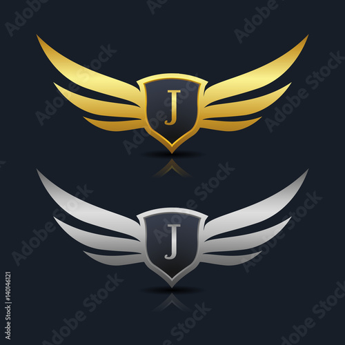 Wings Shield Letter J Logo Template 