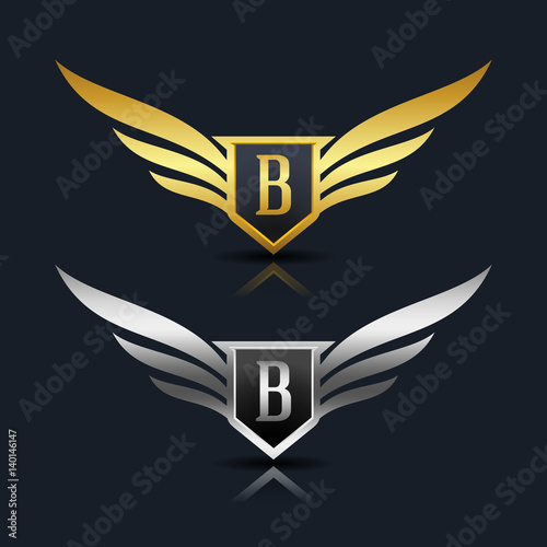 Wings Shield Letter B Logo Template 