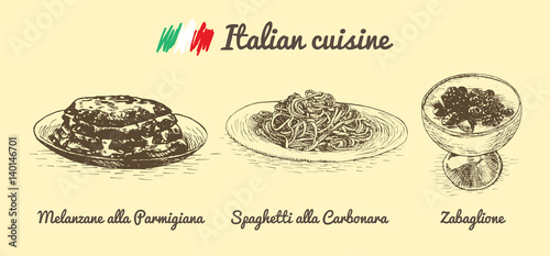 Italian menu monochrome illustration.