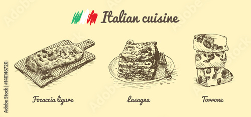 Italian menu monochrome illustration.
