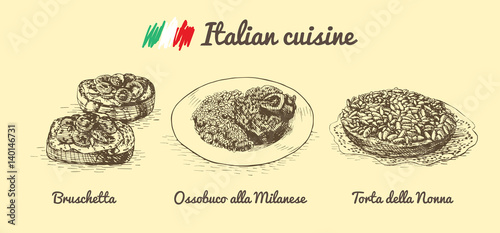 Italian menu monochrome illustration.