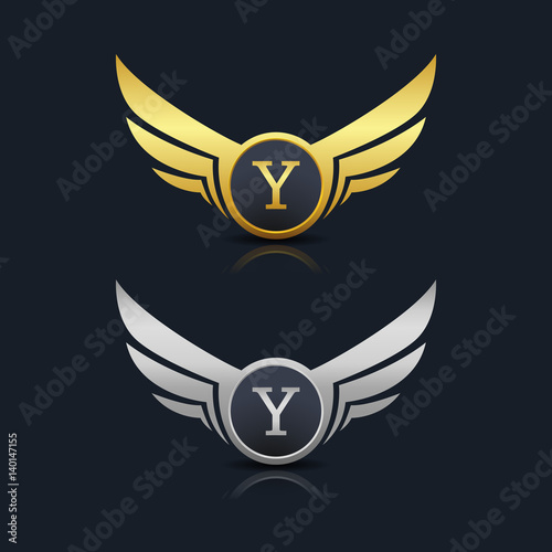 Wings Shield Letter Y Logo Template 