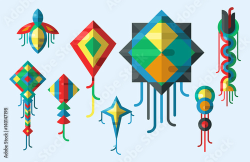 Flying kite vector illustration wind fun toy fly leisure happy isolated joy string activity play freedom game design vacation childhood