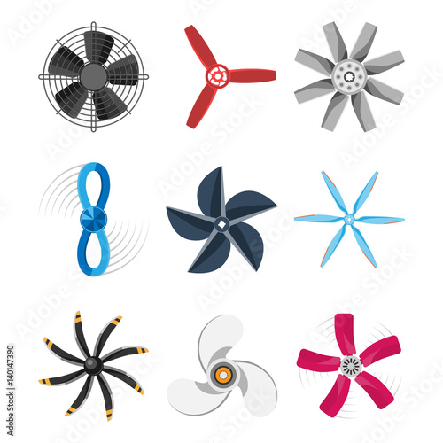 Propeller fan vector illustration fan propeller wind ventilator equipment air icon blower cooler set rotation technology power object circle rotate