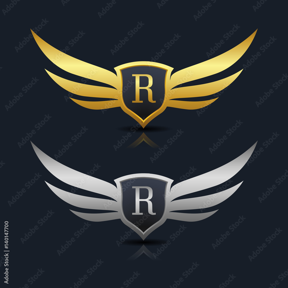 Obraz premium Wings Shield Letter R Logo Template 