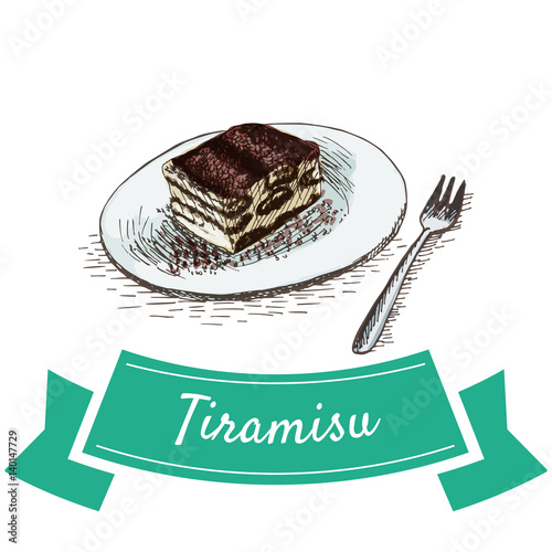 Tiramisu colorful illustration.