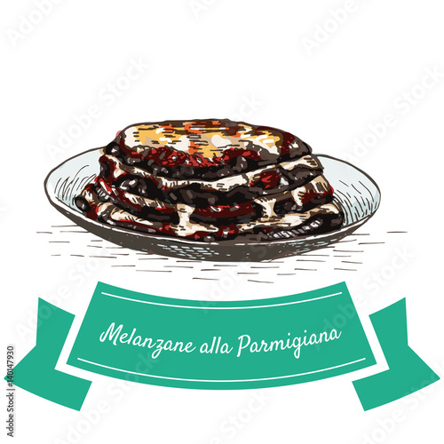 Melanzane alla Parmigiana colorful illustration.