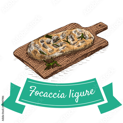 Focaccia ligure colorful illustration.