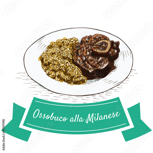 Ossobuco alla Milanese colorful illustration.