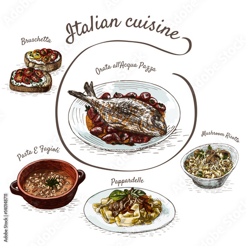 Italian menu colorful illustration.