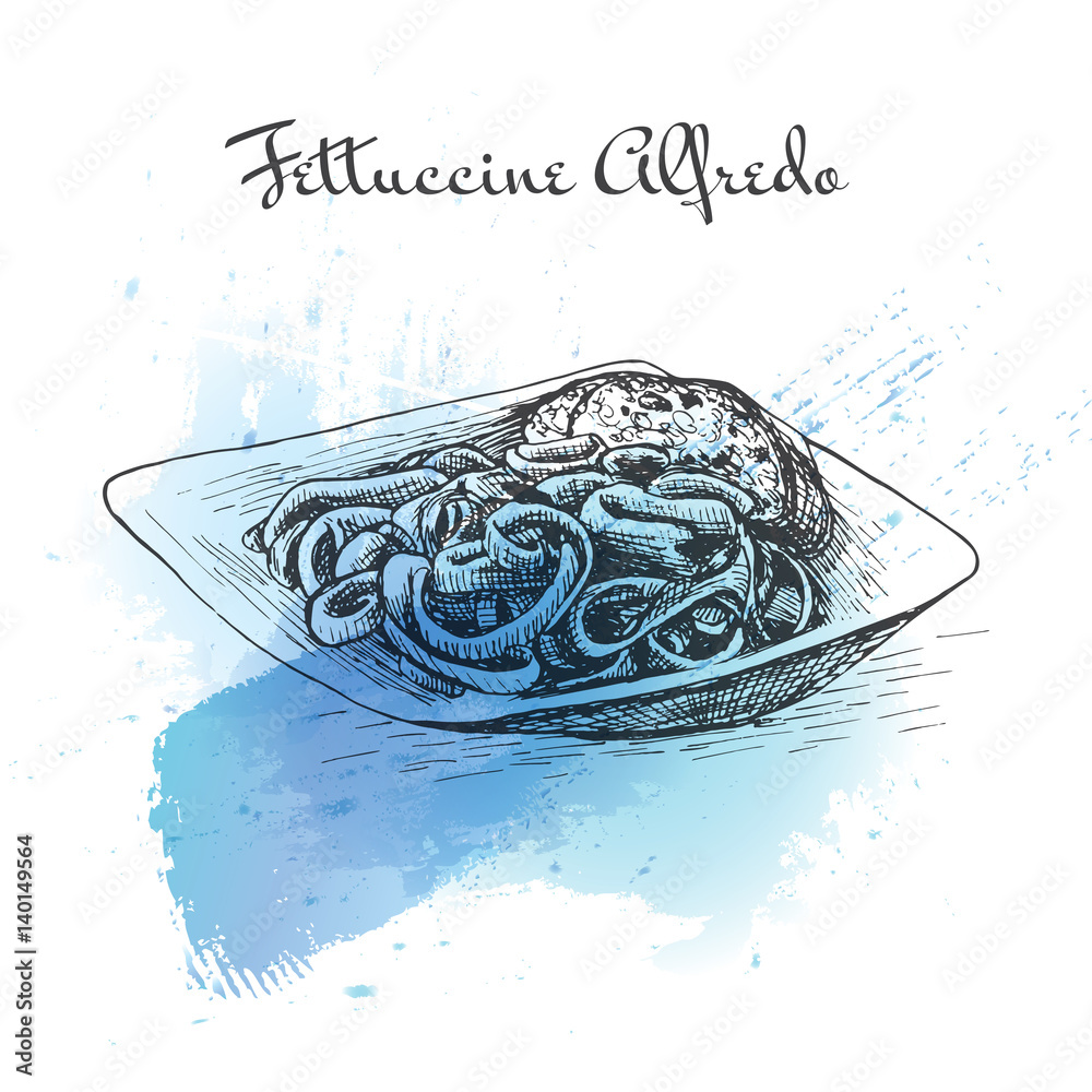 Fettuccine Alfredo watercolor effect illustration. Stock Vector Adobe