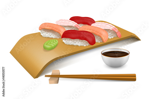 Sushi set on wooden board