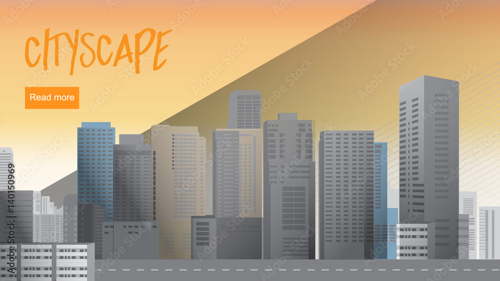Sunset cityscape, Stylish minimalistic retro illustration Horizontal banners