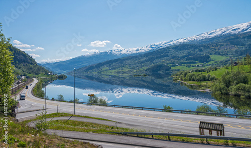 Vangsvatnet, mirror lake at Voss, Norway.
