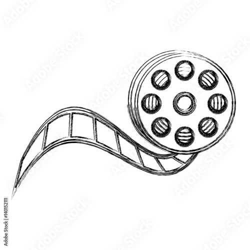 monochrome sketch with video reel tape vector illustration