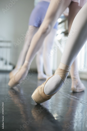 Female ballet dancers doing the battements tendus photo