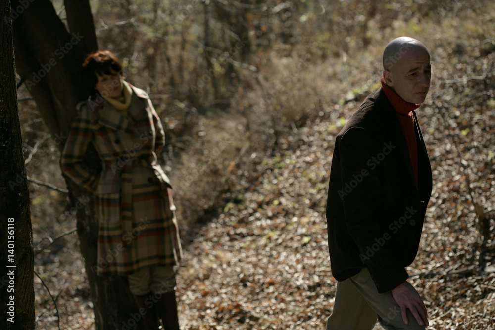 Fototapeta premium Couple splitting up with each other