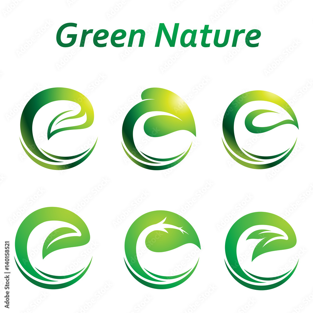 Green Leaf in E Letter Shape Logo Symbol Icon Stock Vector | Adobe Stock