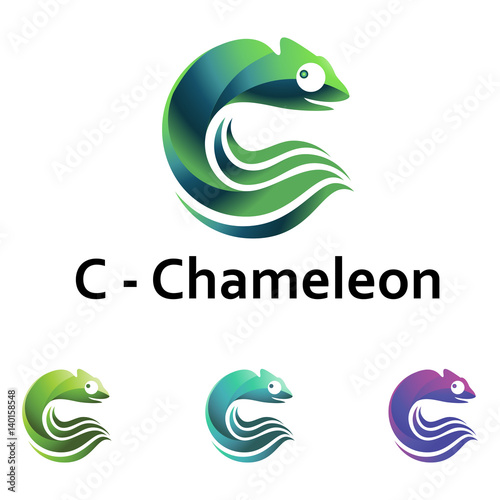 C - Chameleon Wave Shape Isolated Logo Template