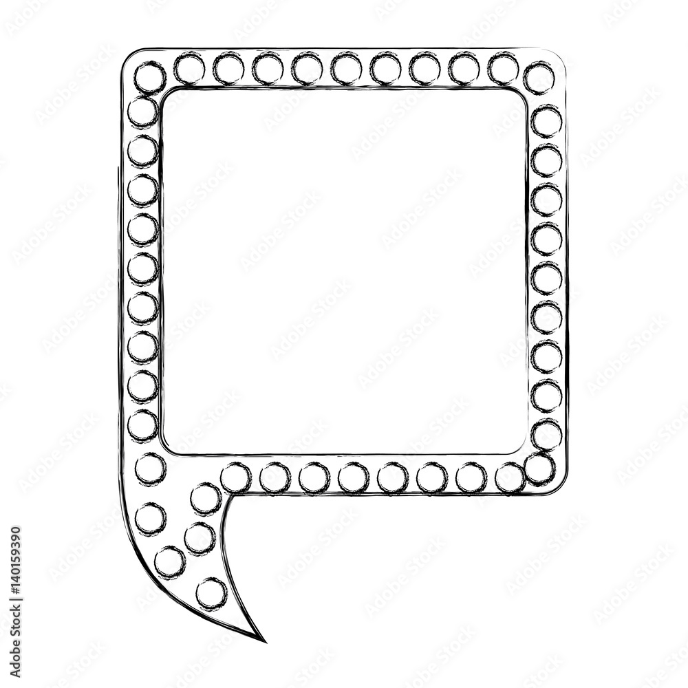 monochrome sketch of square speech with tail and contour of dots vector ...