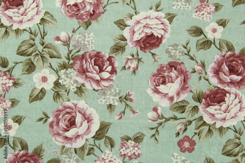 Colorful Cotton fabric in vintage rose pattern for background or texture