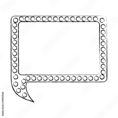 monochrome sketch of rectangular speech with tail and contour of dots vector illustration