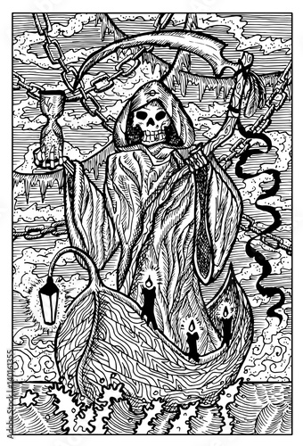 The Death, Grim Reaper. Engraved fantasy illustration. See all collection in my portfolio
